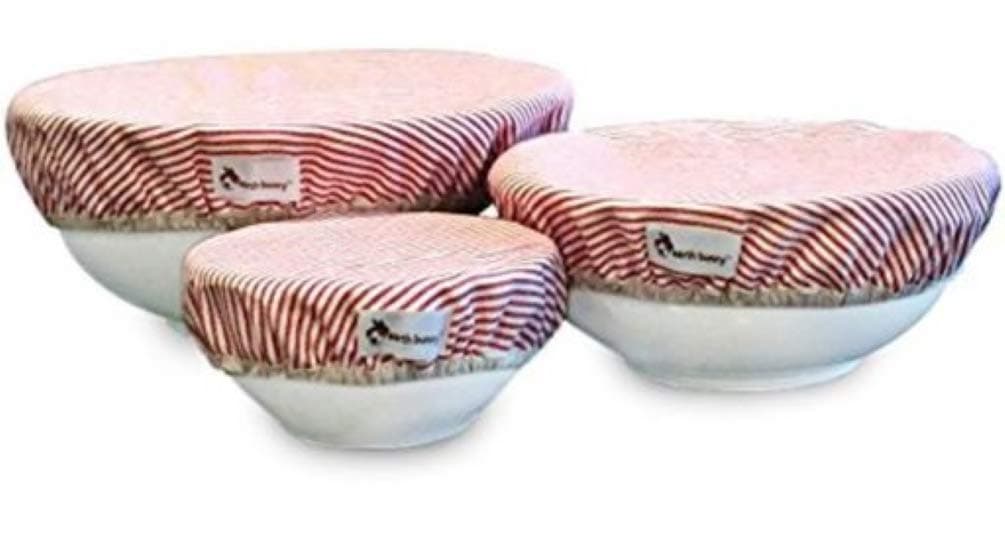 Fabric Bowl Covers - Red Stripes | Set of 3 - Small, Medium, Large | 100% Cotton Cloth with Elastic Edging | Eco friendly, Washable and Reusable