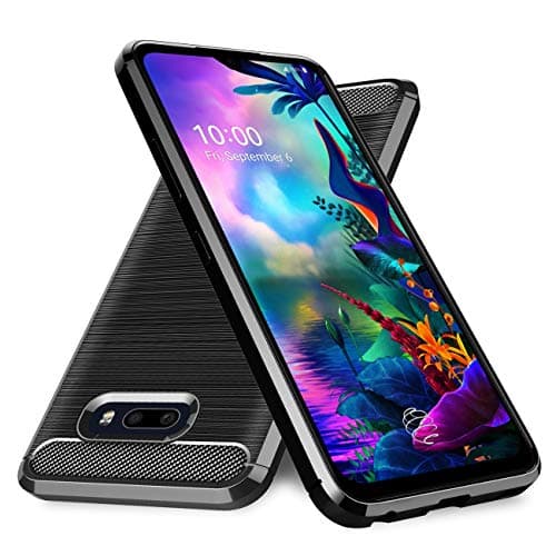 CasRoie for LG G8x ThinQ Case,LG V50s ThinQ Case, LG G8x ThinQ Phone Case,Carbon Fiber Brushed Soft Slim Anti-Scratch Anti-Slip Rubber Bumper Protective Case Cover-Black