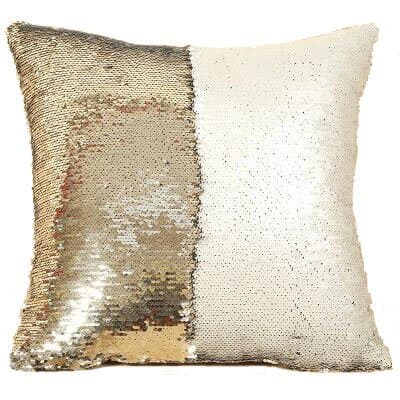 Elita Décor Mermaid Pillow Case, Magic Glitter Reversible Sequin Pillow Cover Throw Cushion Case 16"X16" (Champagne Gold)