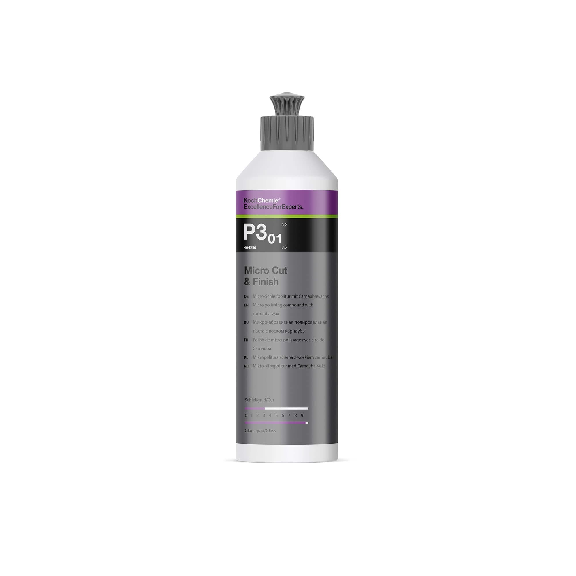 Koch-Chemie P3.01 Micro Cut & Finish|250ml|Cut-3.2 Gloss-9.5|Finish Polish|For Vehicle Detailing|Silicone and Oil-Free|For Pad Use|For Exterior Use|For Professional Use|Since 1968|Mad