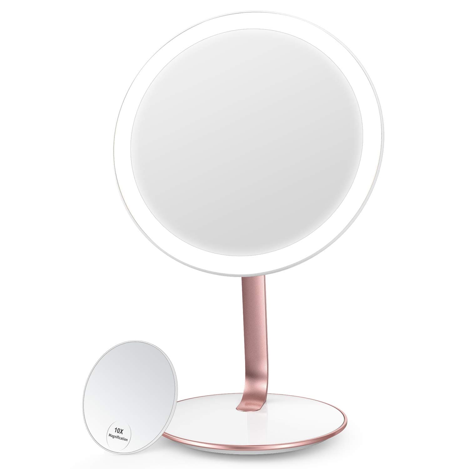 EASEHOLD Rechargeable Makeup Mirror, 54 LEDs, 3 Colors Lighted Vanity Mirror, 2800mAh Battery, Touch Screen Cosmetic Mirror, Attached a Mini 10X Magnifying Mirror