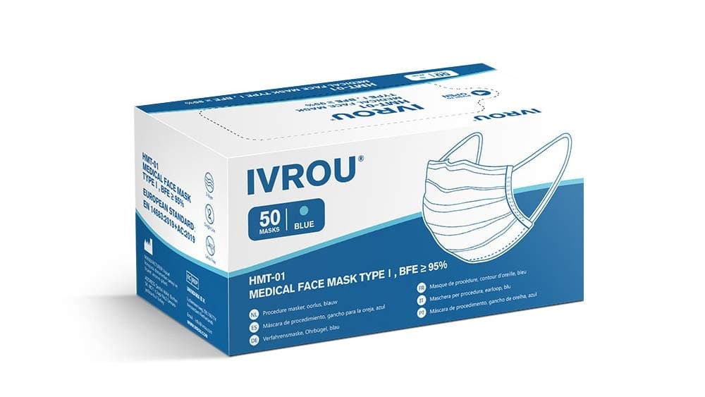 Ivrou IR-1091 Mouth and Nose Mask - Efficient Protection for Your Health - Contents 50 Pieces Blue