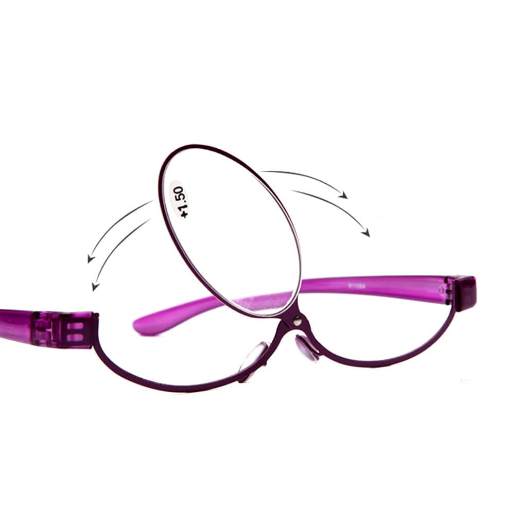 Adjustable lens cosmetic use of eyeglasses eyeglasses makeup reading glasses enlarged folding makeup reading glasses women (2.0, purple)