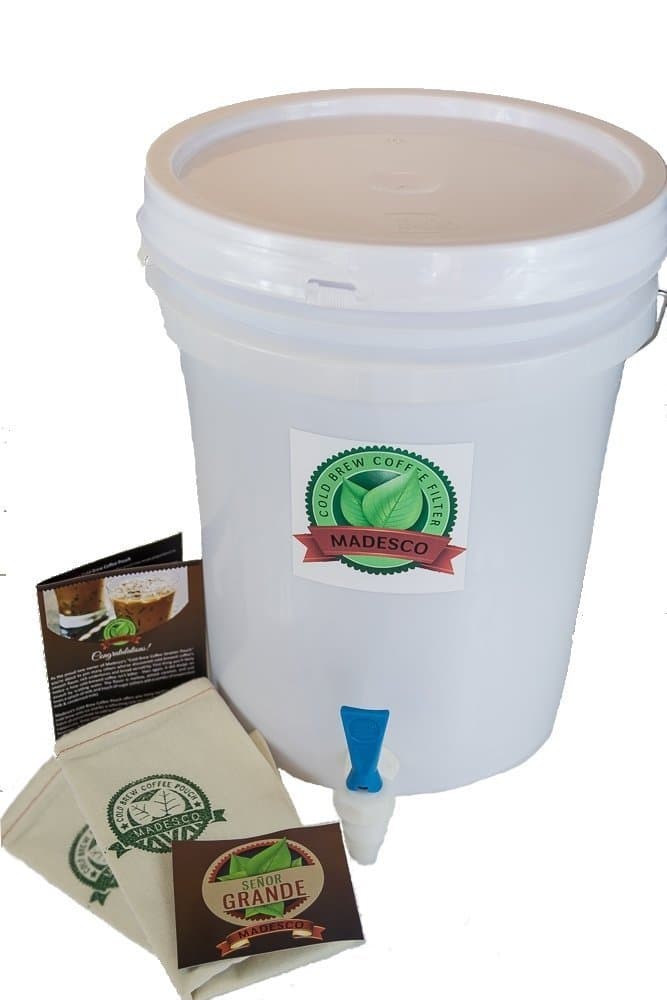 5 Gallon sized Cold-brew Coffee Brewer/Dispenser, Spigot, Lid, Commercial double lined Madesco Big Daddy Reusable Filter