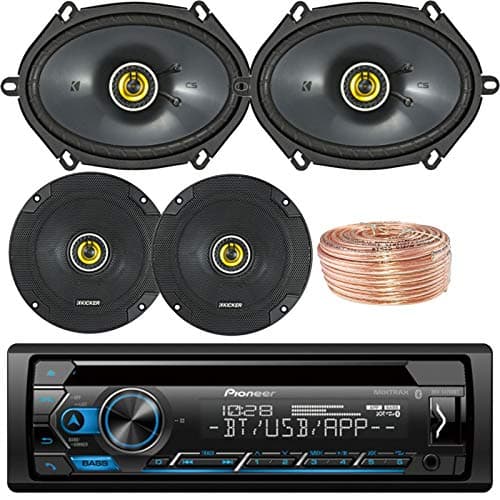 Pioneer DEHS4200BT Car Bluetooth Radio USB AUX CD Player Receiver - Bundle Combo with 2X Kicker CSC654 6.5" 300W 2-Way Coaxial Speakers + 2X 6x8 450W Speaker + Enrock Speaker Wire