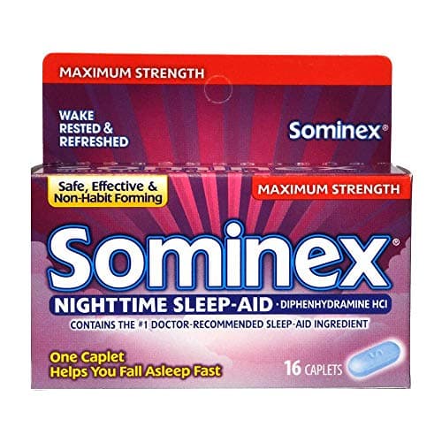 Sominex Maximum Strength Night Time Sleep-Aid, Diphenhydramine HCI, 16-Caplets per Pack (1-Pack)