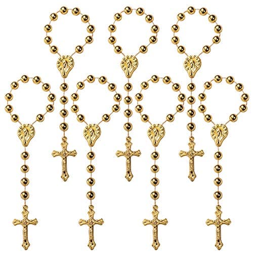 12 Pc rose plastic rosary baptism favors different colors mini rosary/plastic rosary Recuerditos De Bautismo/baptismal favor/Finger Rosaries By San Joaquin Creations (Cross-gold)