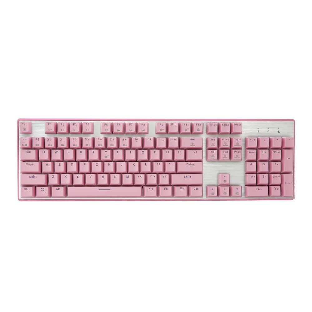 Hexgears K706 Professional Mechanical Keyboard with MX Blue Switch, 104 Keys Mechanical Gaming Keyboard USB Wired with Metal Panel, White Backlit for PC, MAC, Laptop Typists, Pink