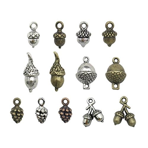 Youdiyla 100g Pine Cone Acorn Charms Collection - Small Silver Bronze Copper Colors Metal Alloy Pendants (HM95)