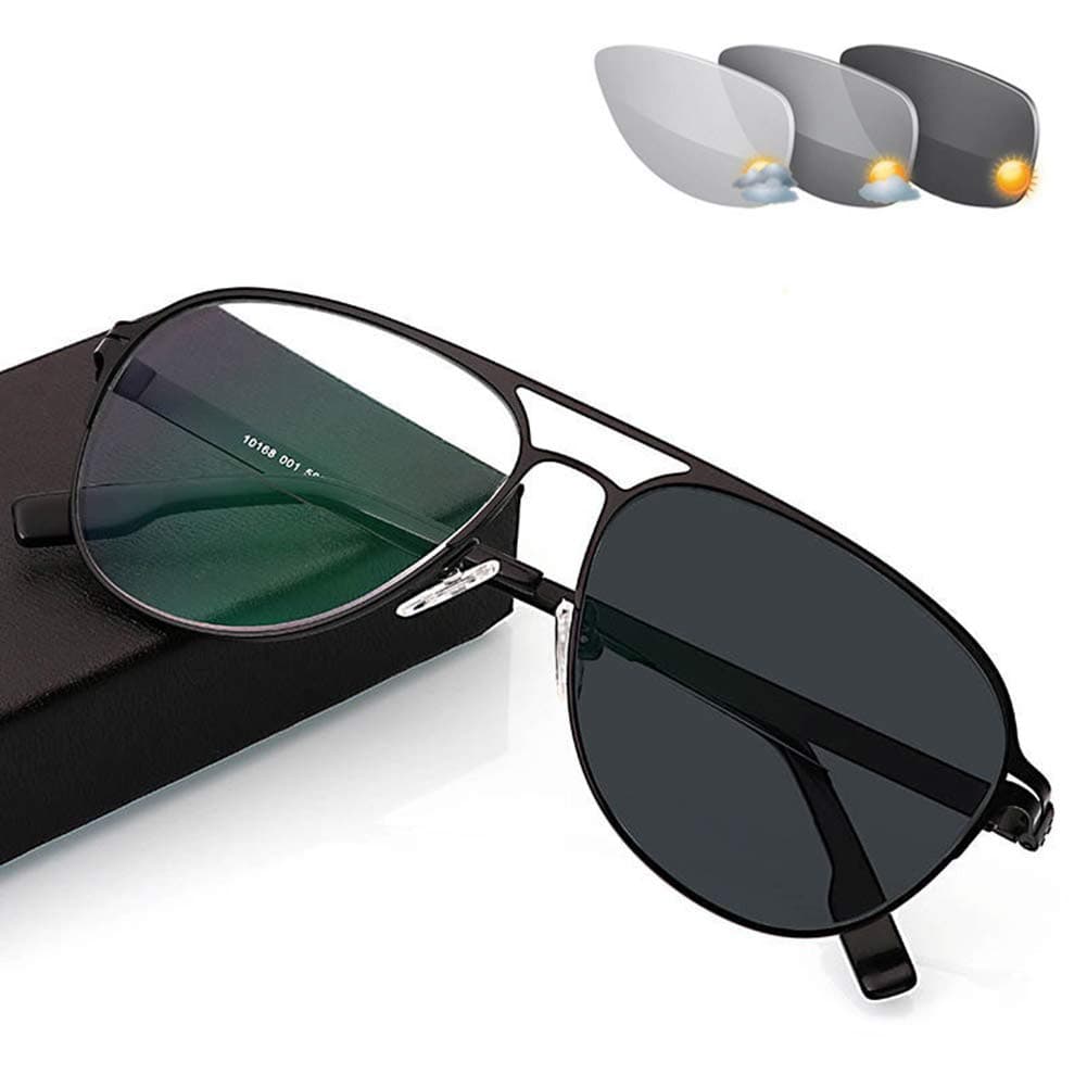 Reading Glasses with Transition Photochromic, aspheric hard resin bifocal lens Outdoor Readers Aviator Sunglasses for UV400 /Anti Glare/ in Reading Magnification 1.00 to 3.00 strength,Black,+2.5