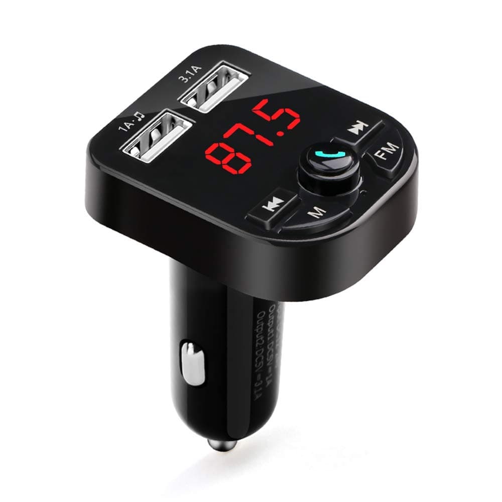 KumakoV5.0 Bluetooth FM Transmitter, QC3.0 and Smart 1A Dual USB Port MP3 Car Charger, Hands-Free Call and LCD Display, Compatible TF Card MP3 Player, AUX Output and USB Drive Slot