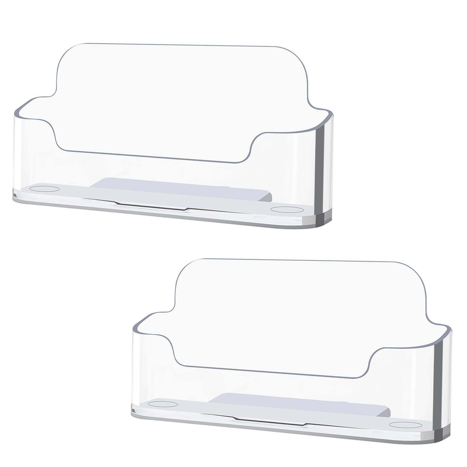 2 Pack Clear Business Card Holder for Desk, Plastic Business Card Display Desktop Acrylic Business Card Stand for Office, Exhibition Booth