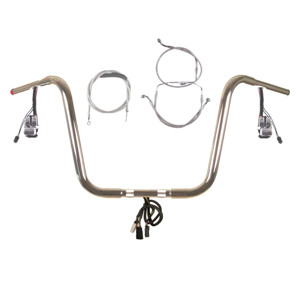 Hill County Customs 1 1/4" Chrome 14" Prewired Ape Hangers Kit for 2008-2013 Harley Road King, w/Cruise, No ABS - PW-HC-11414C-RK08-C