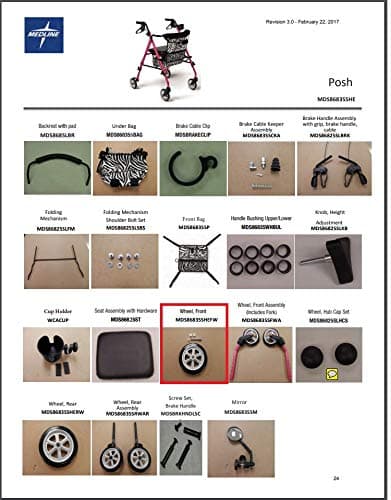 Front Wheels (Pair) w/Bearing for Medline POSH MDS86835SHE Rollator (Pair)
