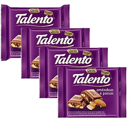 GAROTO Talento Chocolate 90 gr. each - PACK of 4. (Chocolate Amendoas e Passas, 4 Pack)