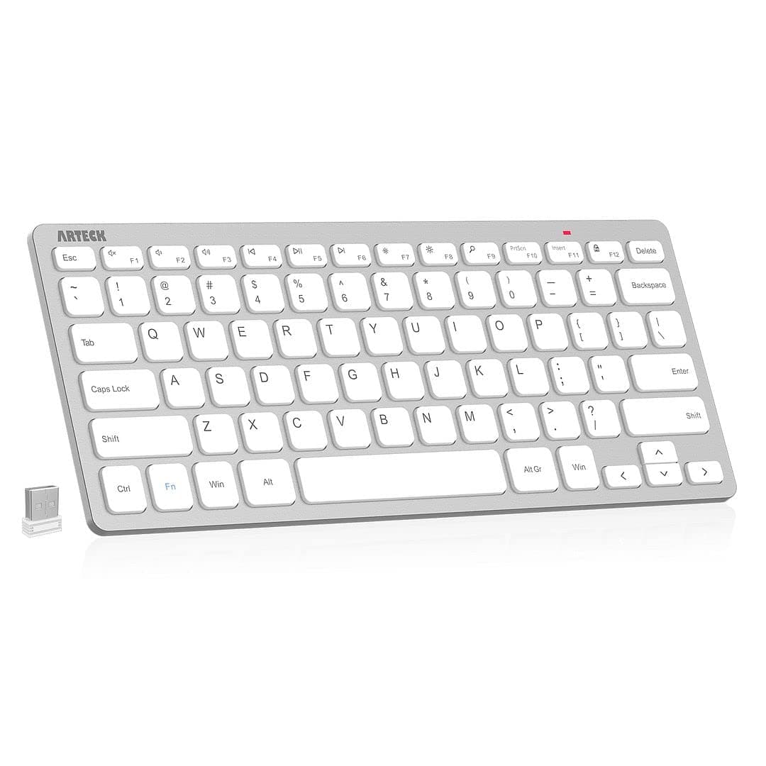 Arteck 2.4G Wireless Keyboard Ultra Slim and Compact Keyboard with Media Hotkeys for Computer Desktop PC Laptop Surface Smart TV and Windows 11/10/8/7, Silver