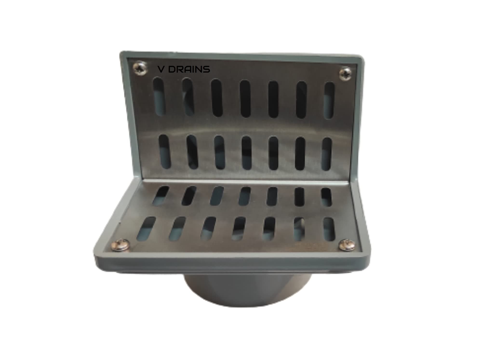 4 inch Outlets Roof/Balcony/Terrace/Side Wall Corner Parapet Scupper L Shape Drain in ABS + Stainless Steel Grating (125mm x 145mm) with Horizontal/Vertical Outlet Size - 5 Inch x 5.7 Inch