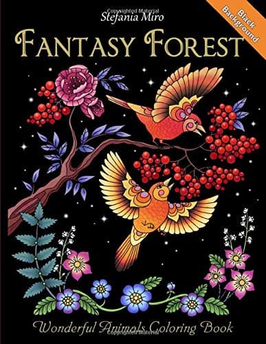 Fantasy Forest Black Background: Wonderful Animals Coloring Book