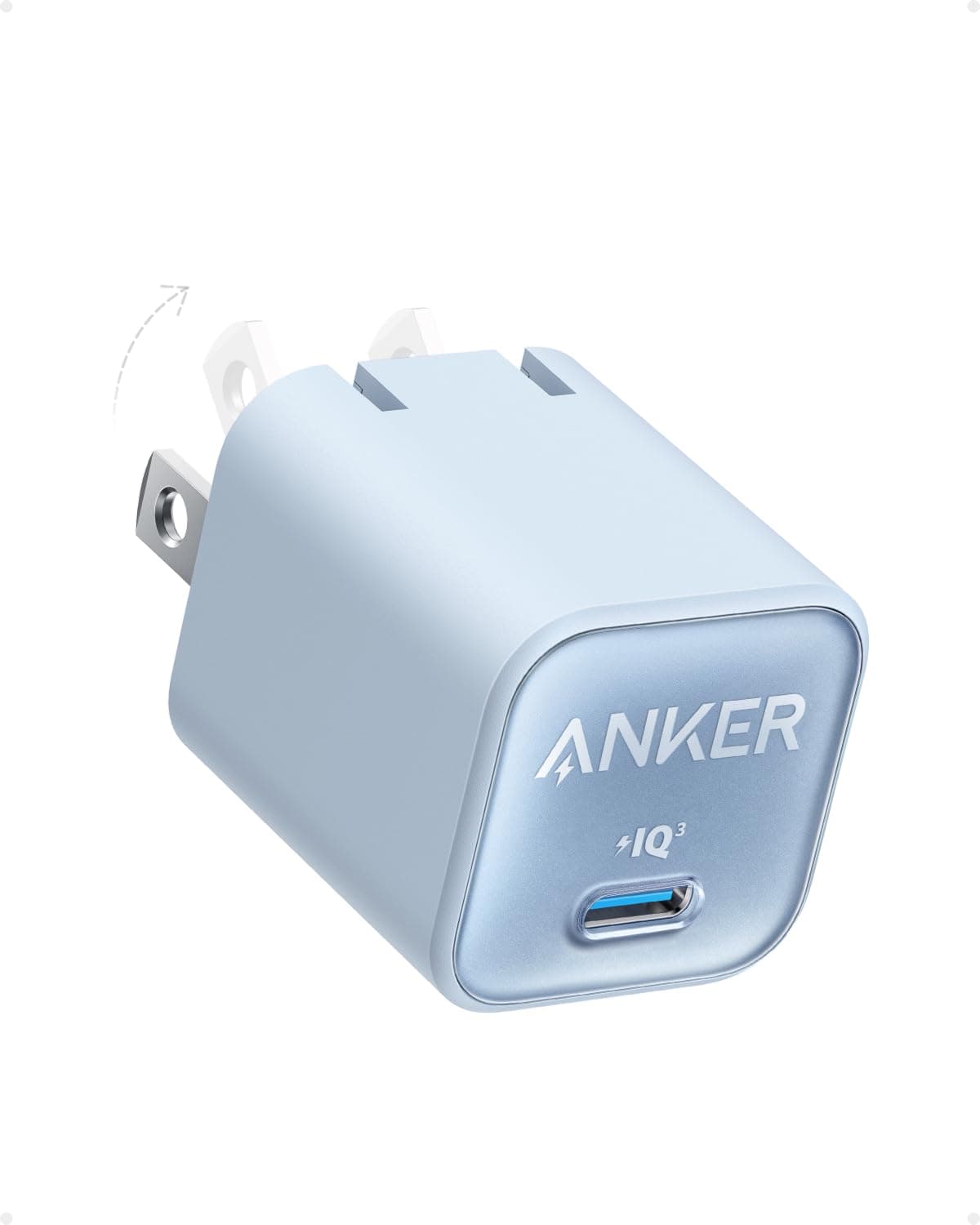 Anker USB C GaN Charger 30W, 511 Charger (Nano 3), PIQ 3.0 Foldable PPS Fast Charger, Anker Nano 3 for iPhone 14/14 Pro/14 Pro Max/13 Pro/13 Pro Max, Galaxy, iPad (Cable Not Included) - Misty Blue
