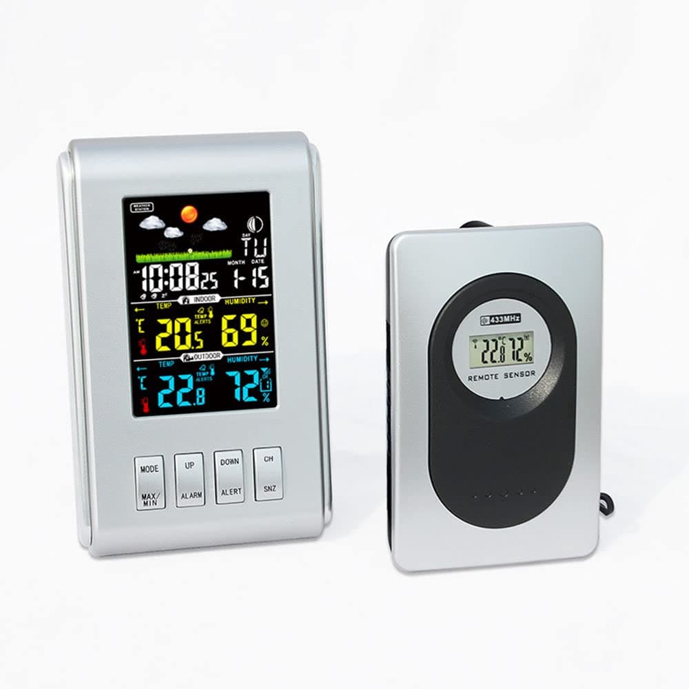 Alarm Clock - Remote Weather Clock - Remote Indoor and Outdoor Thermometer - Meteorological Alarm Clock - Meteorological Station - Temperature and Humidity Monitoring Instrument