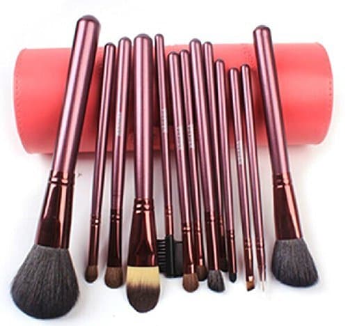Megaga Makeup Brushes-Studio Quality Natural Cosmetic Brush Set with cup Holder Leather Case , 13 Count (Pink) by Megaga Cosmetic