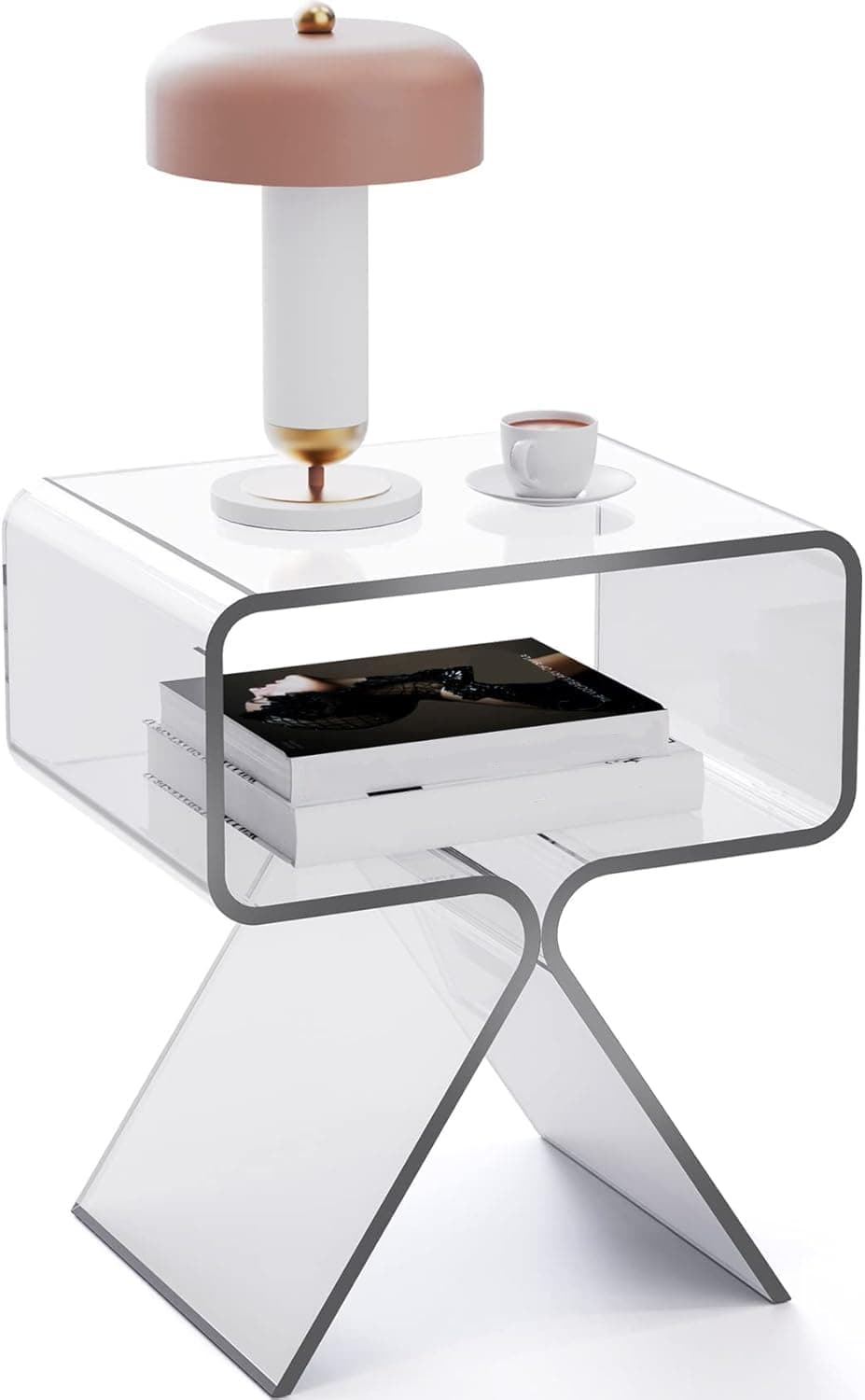 Acrylic Nightstand Side Table Modern Design Clear Home Decor Display End Table for Living Room (Clear)