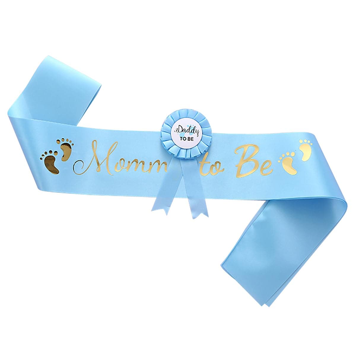 HUKONHEP 2 Packs Blue Baby Shower Sash, Mommy to Be Sash and Daddy to Be Badge, Baby Shower Decorations for Boys, Gender Reveals Gifts