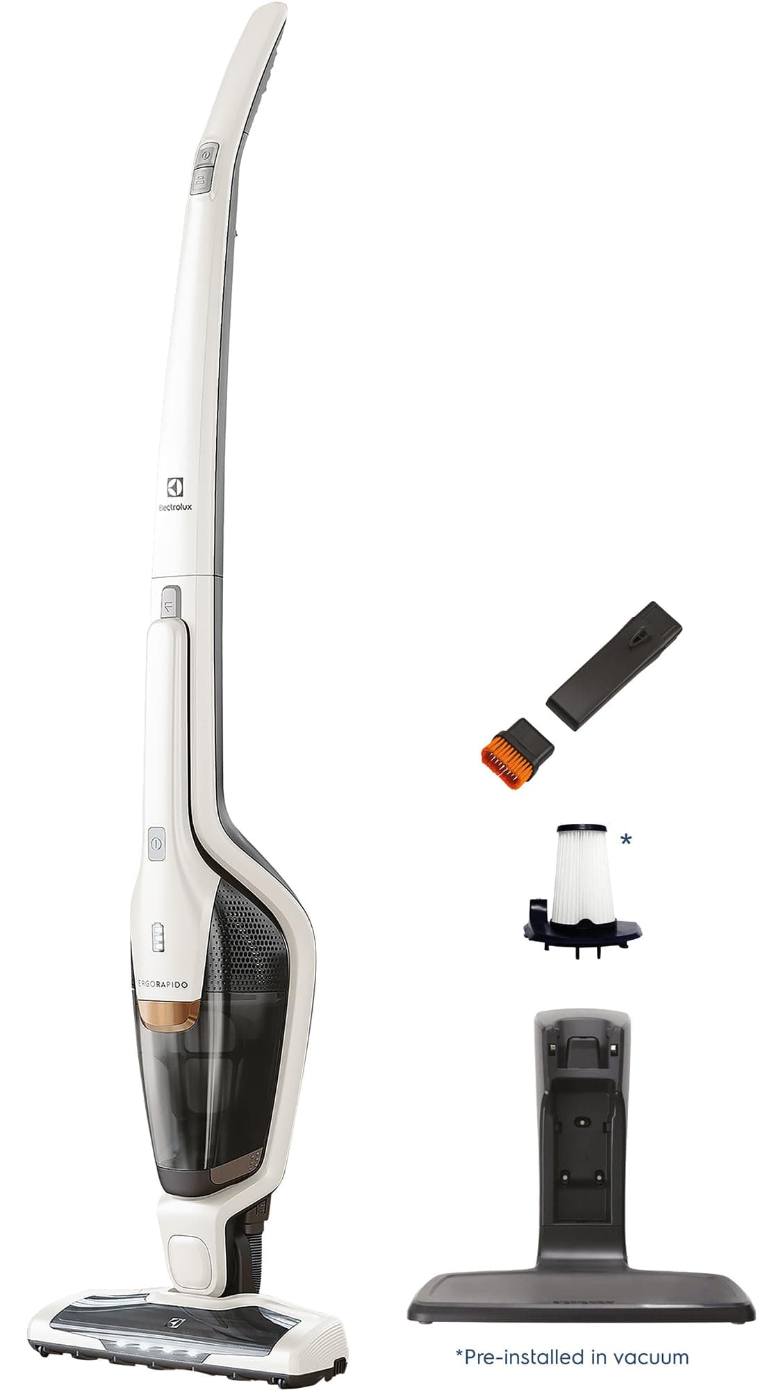 Ergorapido Cordless 2-in-1 Vacuum Cleaner with High Suction Power and 180° EasySteer Mobility, 48-Minute Run Time, 2 Power Modes, Satin White