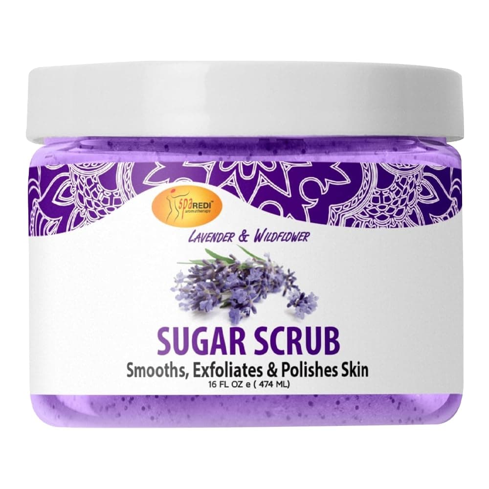 SPA REDI Sugar Scrub - Lavender and Wildflower - 16 Oz - Exfoliating, Moisturizing, Hydrating and Nourishing, Glow, Polish, Smooth and Fresh Skin - Body Exfoliator