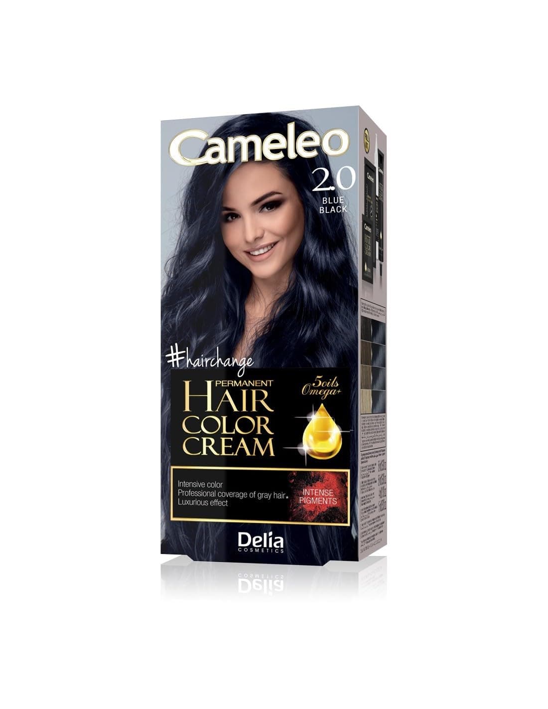 Cameleo - Permanent Hair Colour Cream - Blue Black - Intensive Color & Protection - 5 Oils + Omega Plus Acids - Professional, Luxurious Hair Dye - Full Kit