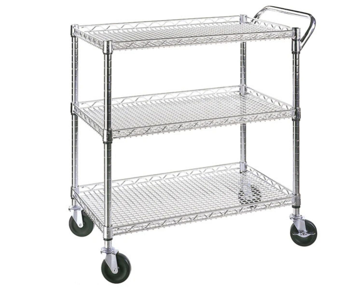 Heavy Duty 3 Tier Rolling Utility Kitchen Cart on Wheels,Large 45"L x 17 1/2"D x 45"H Metal Serving Cart Commercial Grade with Wire Shelving and Handle Bar for Office School Church Kitchen Hardware