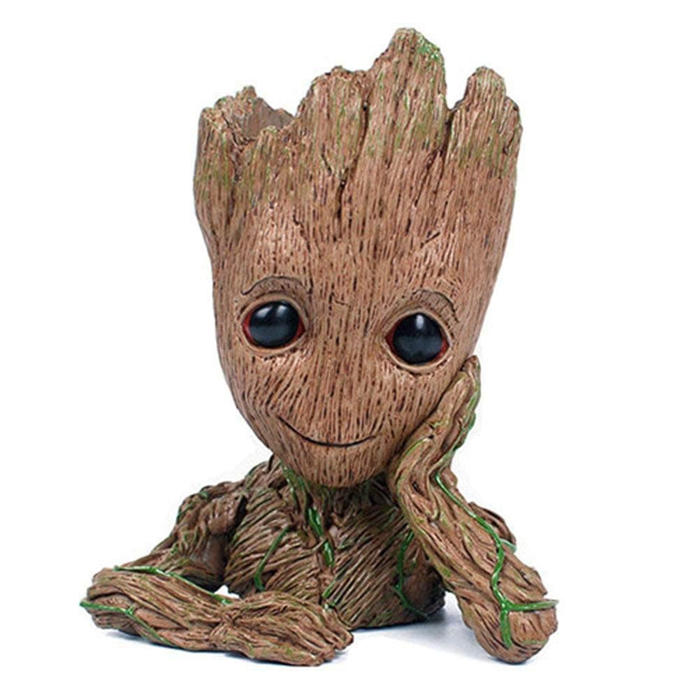 Guardians of The Galaxy Flowerpot Groot Pen Pot Tree Man Pens Holder or Flower Pot Potted Holder, Wood color
