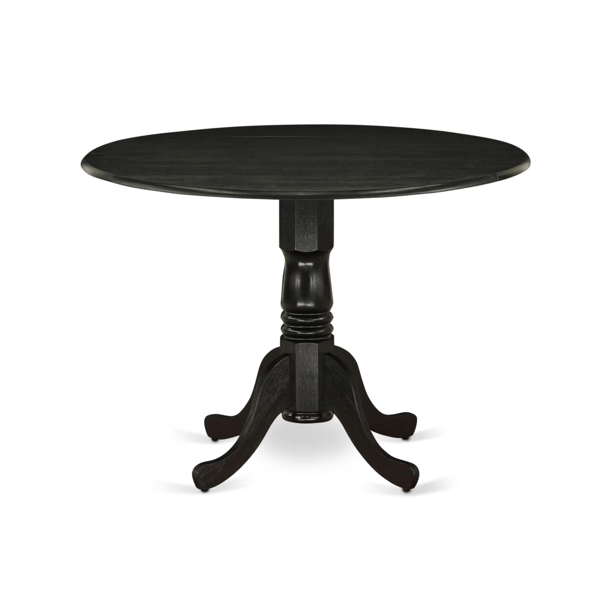 East West Furniture DLT-ABK-TP Dublin Dining Table - Round Wood Table Top with Drop Leaf and Pedestal Base, 42 x 42 Inches, Wire Finish, Black