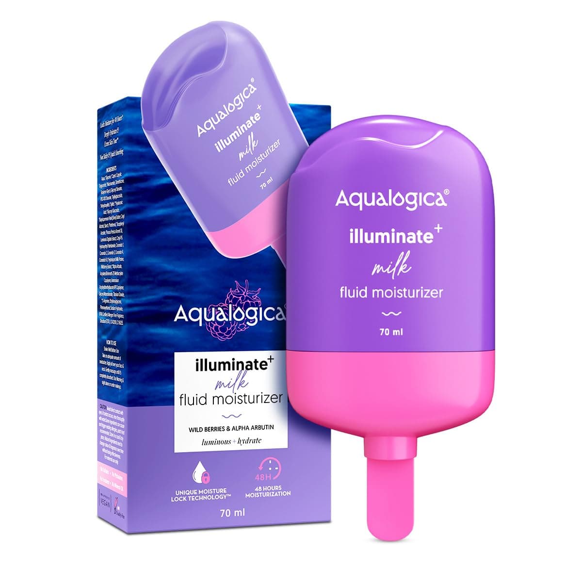 Aqualogica Illuminate + Milk Fluid Moisturizer With Wild Berries & Alpha Arbutin | Lightweight Milk-Like Texture | Evens Skin Tone | 48-H Deep Moisturization | For Oily To Combination Skin | Non