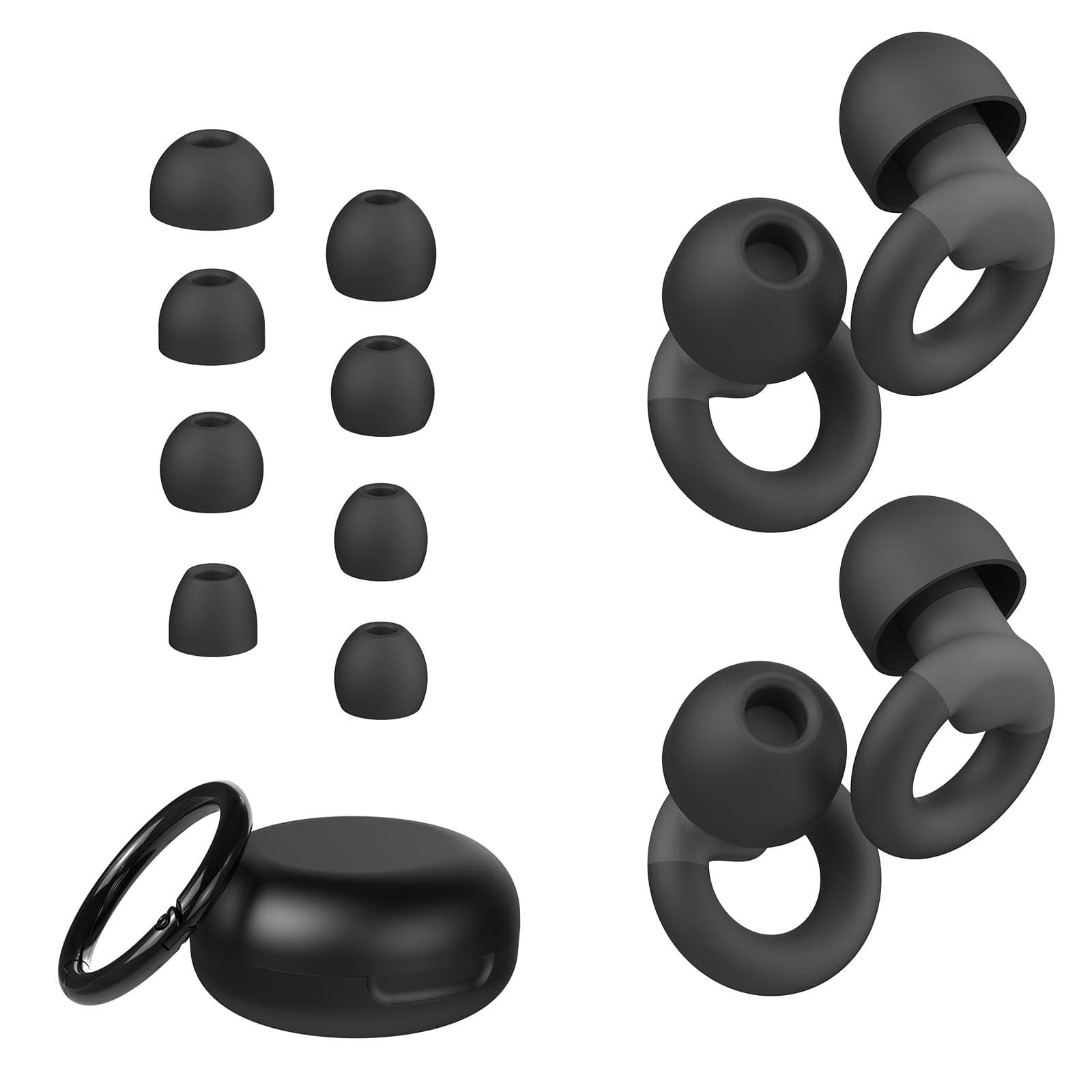 Ear Plugs for Sleeping, 2 Pairs of Reusable Earplugs for Noise Reduction 25dB-30dB with 8 Ear Tips, Soft Hearing Protection Ear Plugs for Concert,Noise Sensitivity, Study & Work, Black
