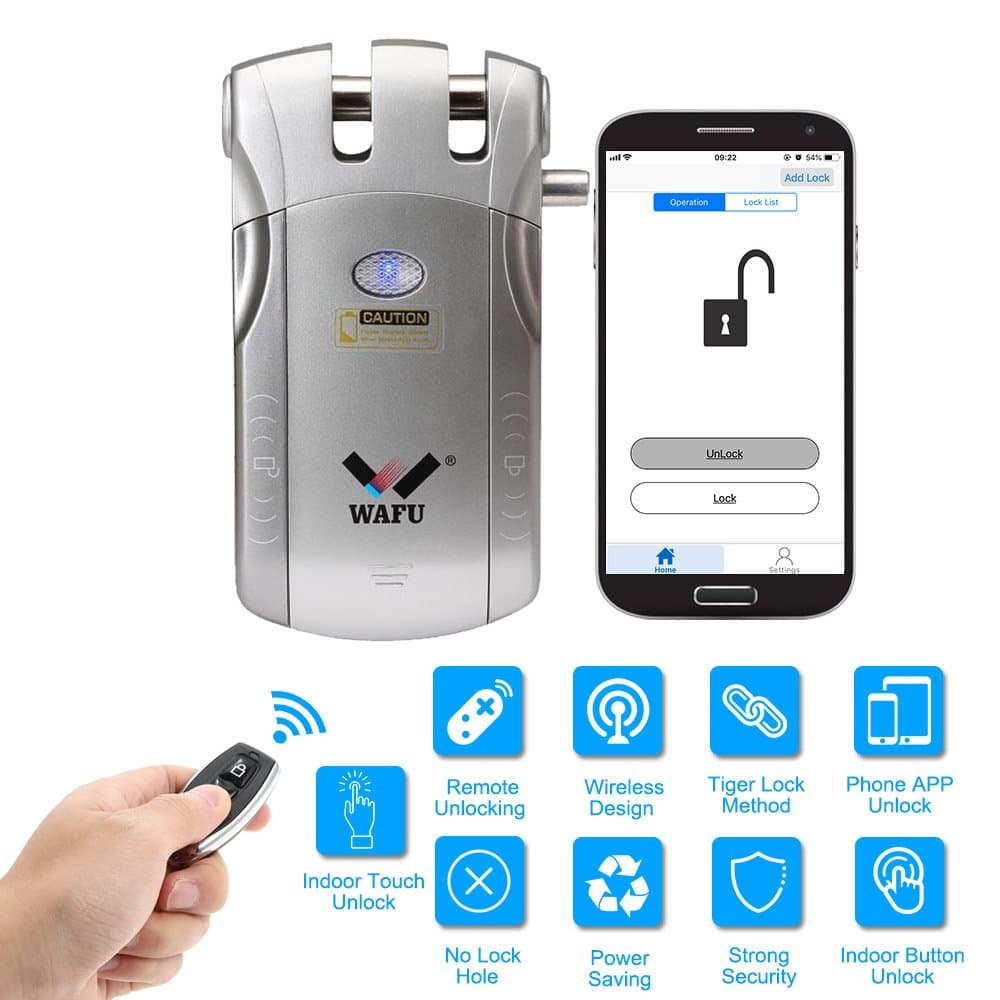 WAFU WF-010U Wireless Security Invisible Keyless Entry Door Intelligent Lock Home Smart Remote Control Lock iOS Android APP Unlocking with 4 Remote Keys