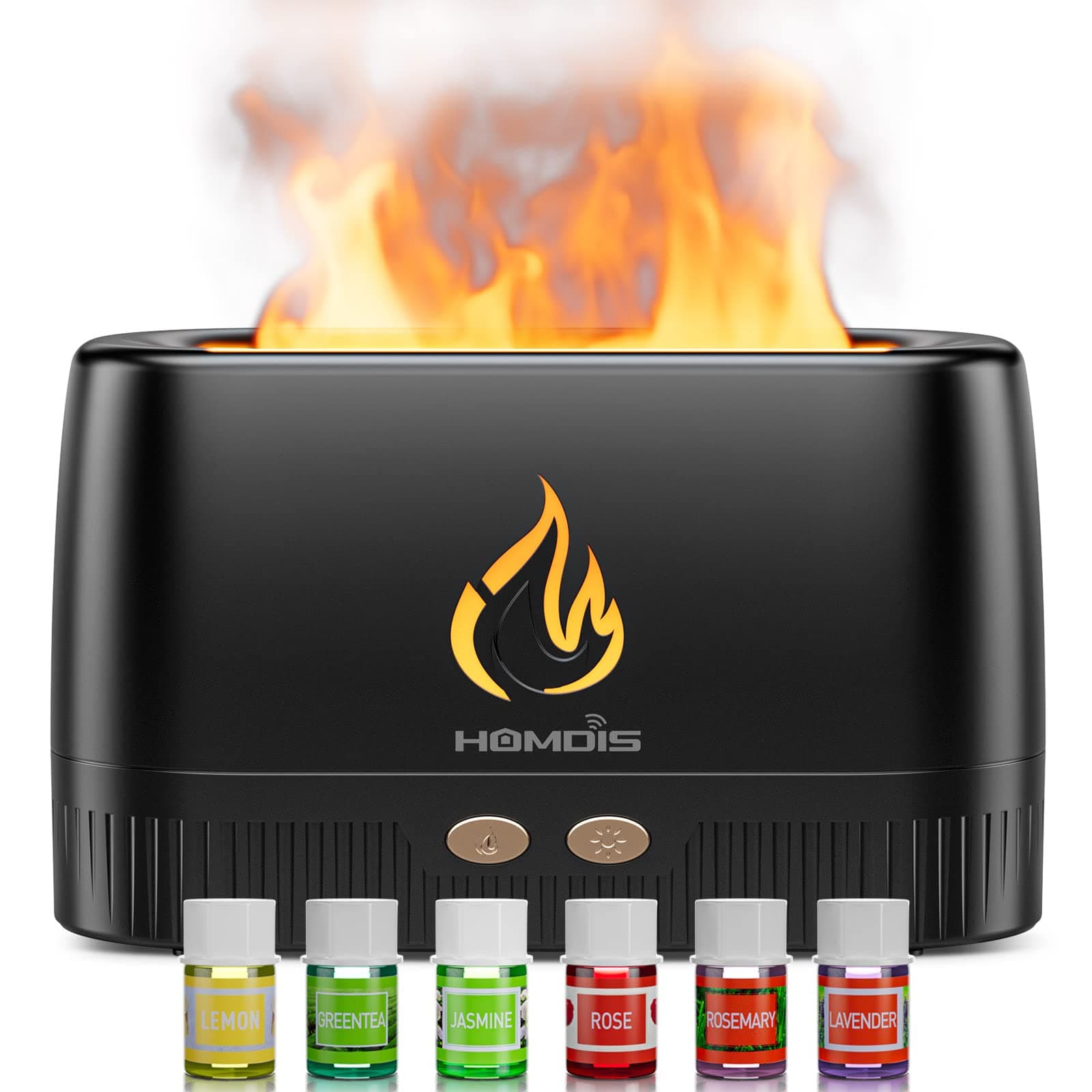 Essential Oil Diffusers, Quiet Flame Diffuser, Waterless Auto-Off Portable Aromatherapy Diffuser Flame Humidifer, Black