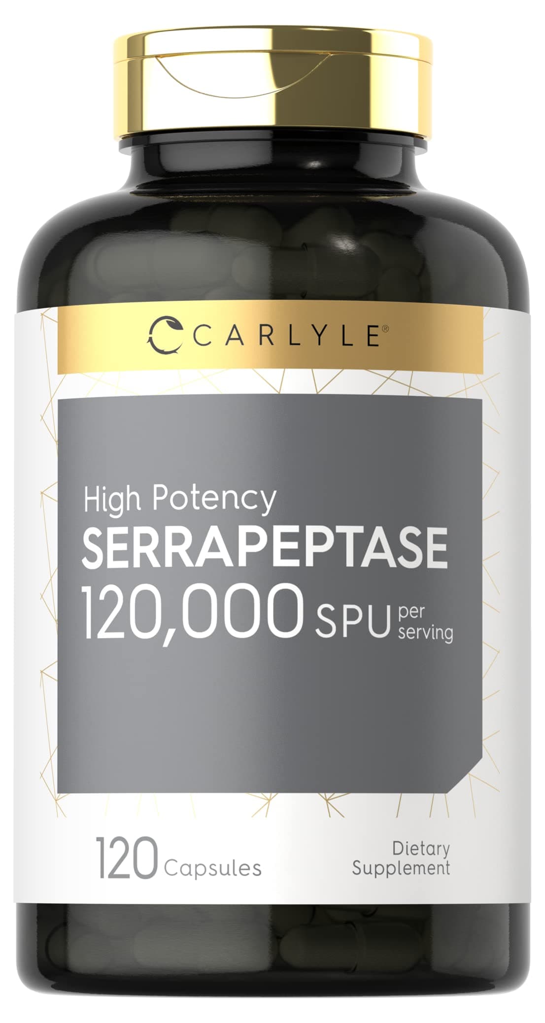 Carlyle Serrapeptase Supplement 120000 SPU | 120 Capsules | High Potency for Women and Men | Non-GMO and Gluten Free