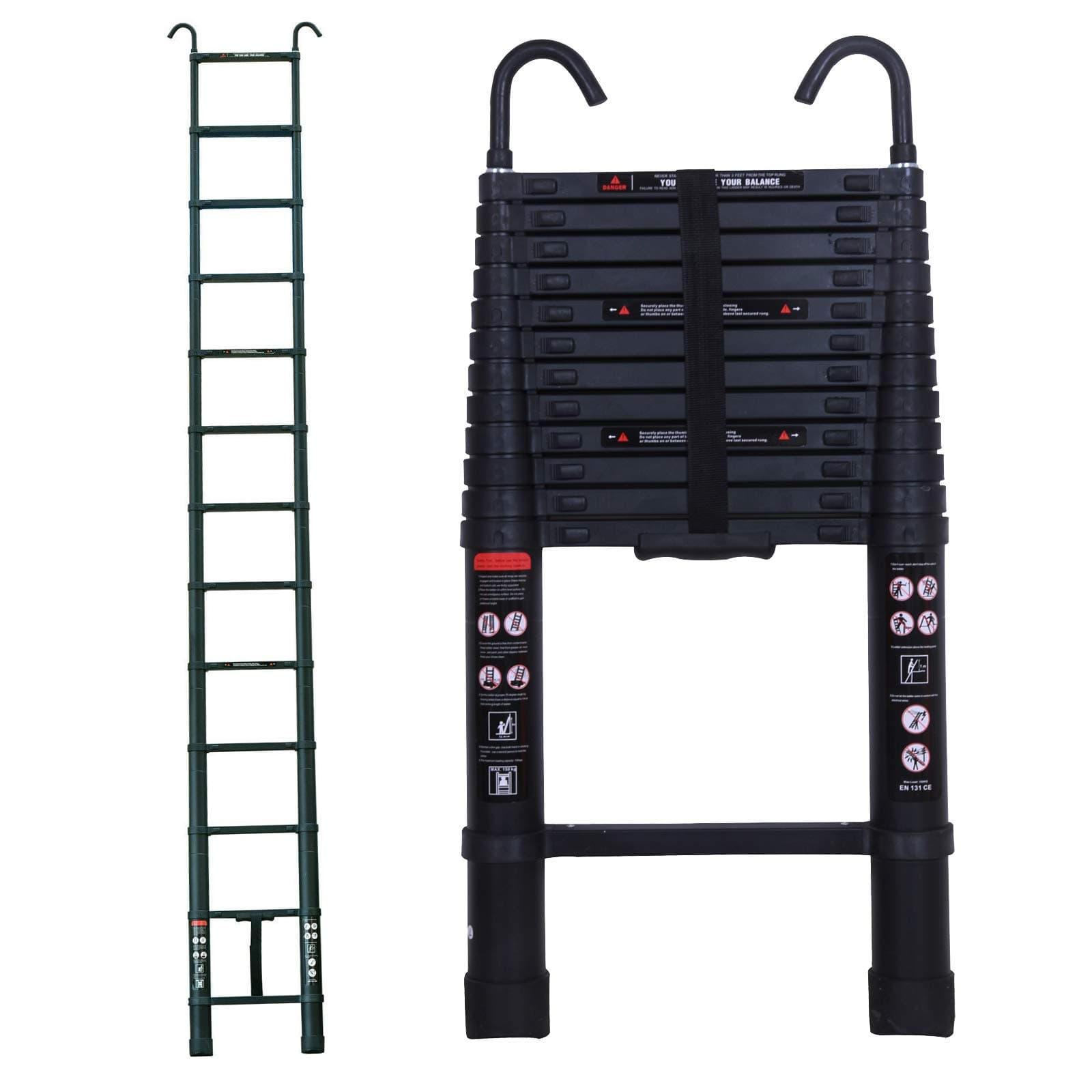 3.8M/12.5FT Attic Ladder with Detachable Hood EN131 Aluminum Telescopic Ladder for Multipurpose Safety Portable Design Max Load 150Kg/330lbs