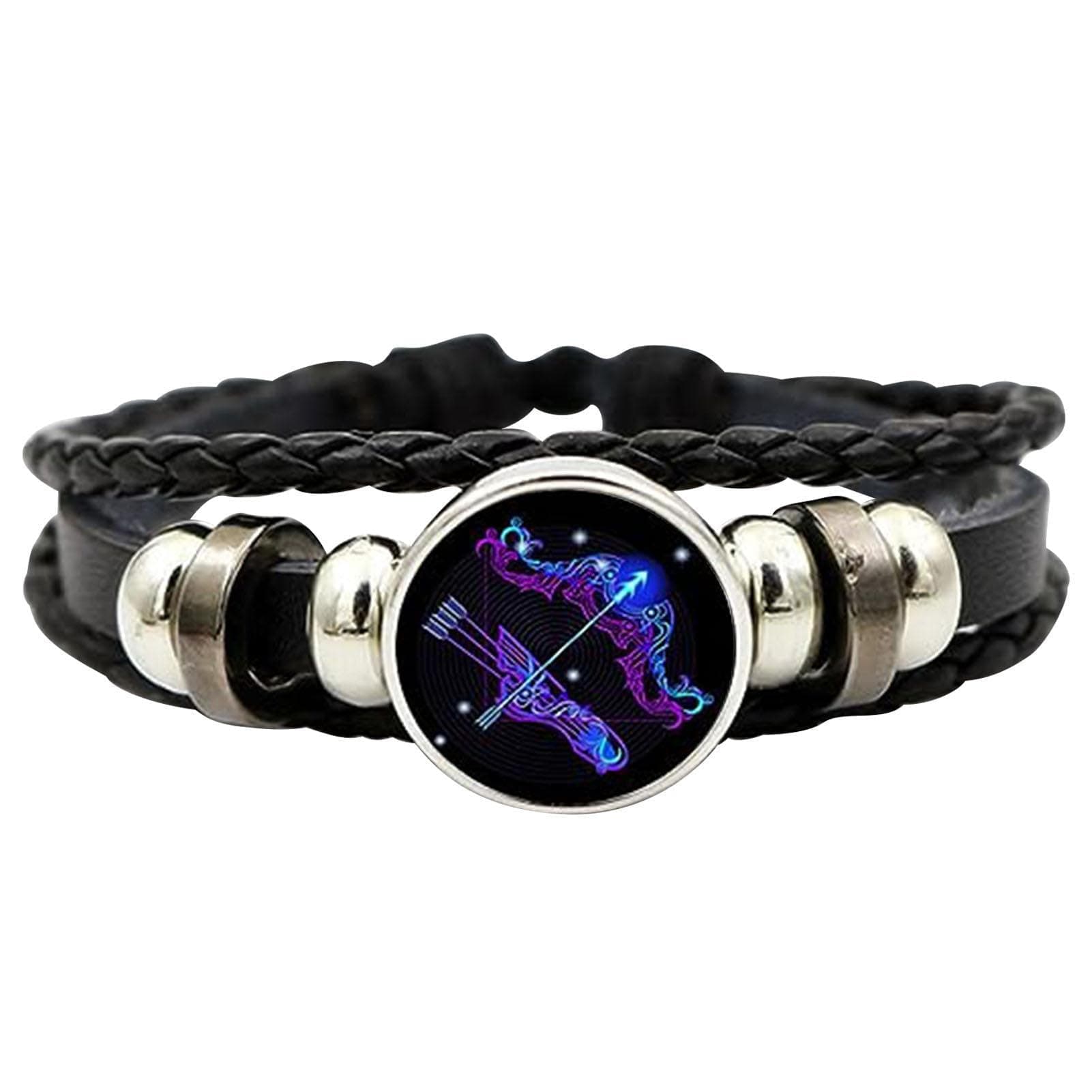 Donubiiu Zodiac Signs Spirit Bracelet,Handmade Woven Multilayer Adjustable 12 Constellation Zodiac Leather Bracelets,Glow in the Dark Zodiac Jewelry Gifts For Women Men