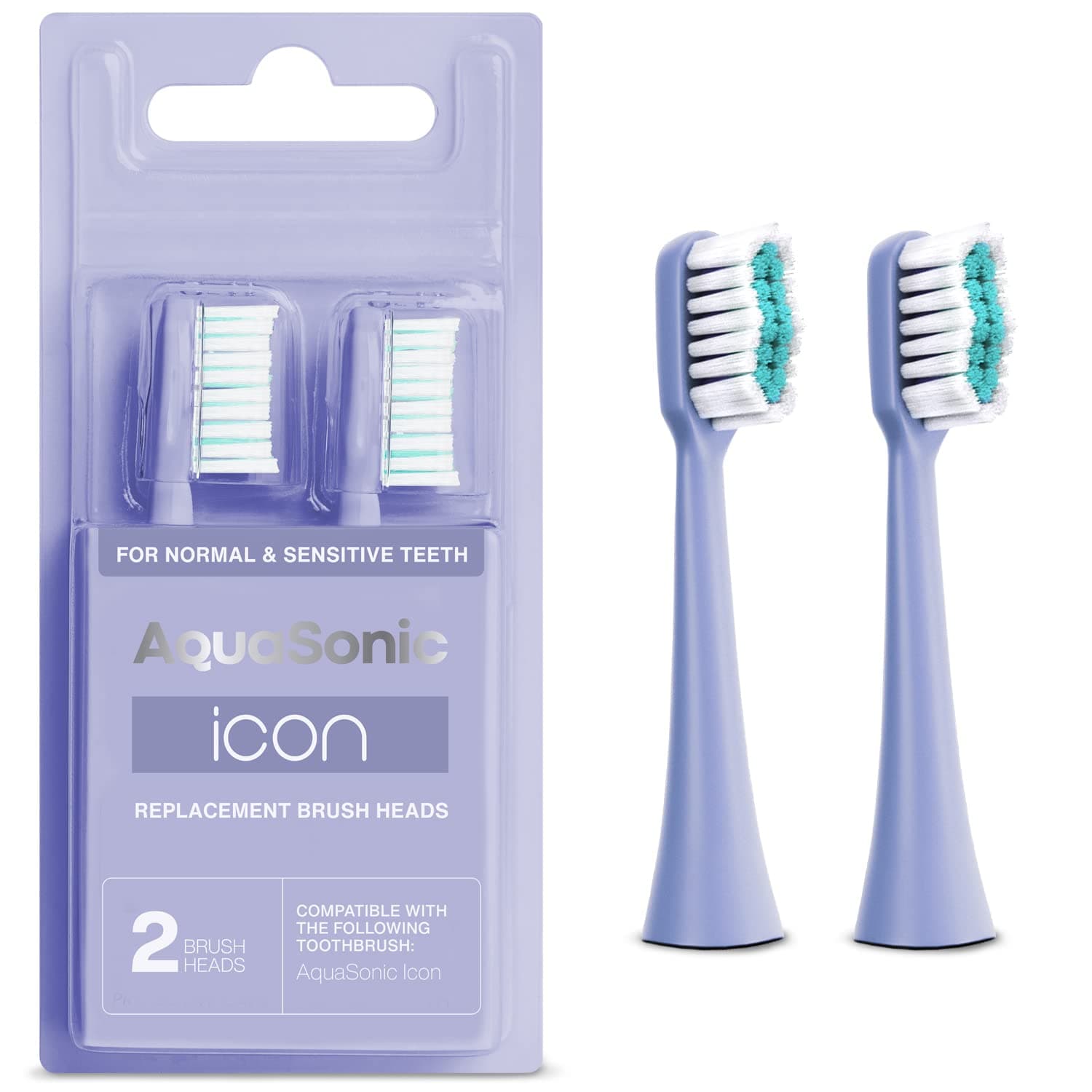 Icon Replacement Brush Heads | Compatible with AquaSonic Icon Toothbrush | 2 Brush Heads | for Normal & Sensitive Teeth (Lilac)