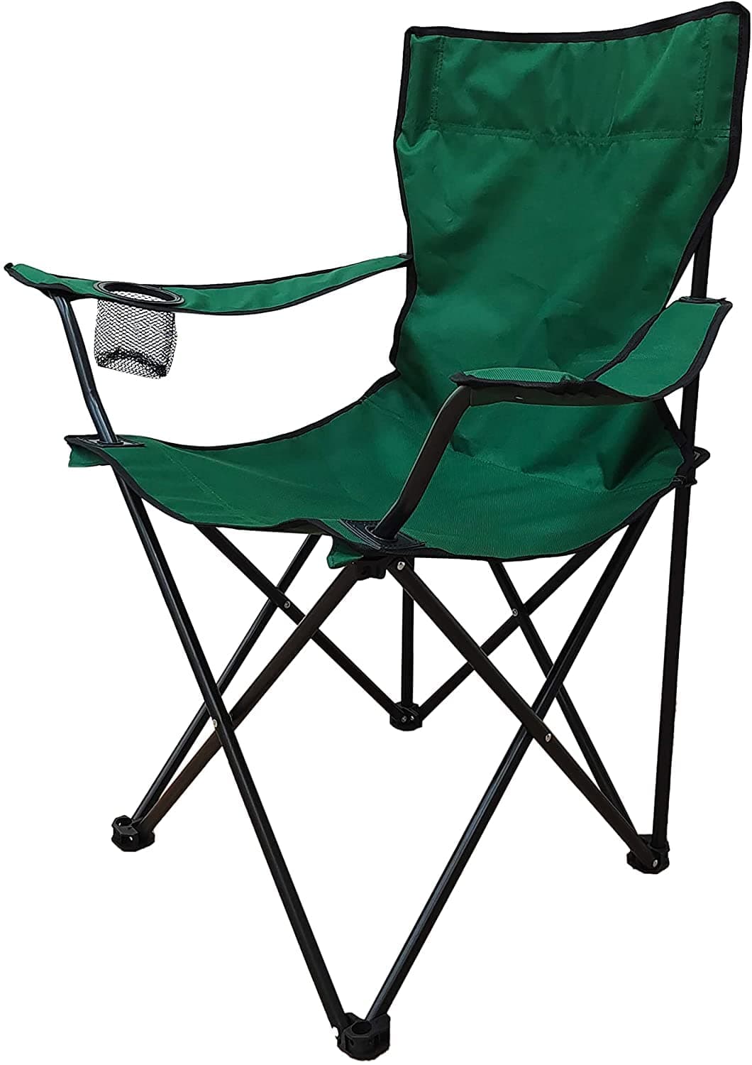 GO2CAMPS Alsaqer Foldable Camping Chair Heavy duty/Picnic chair/Out Door Hand Support with Cup Holder Carry Bag(Green)