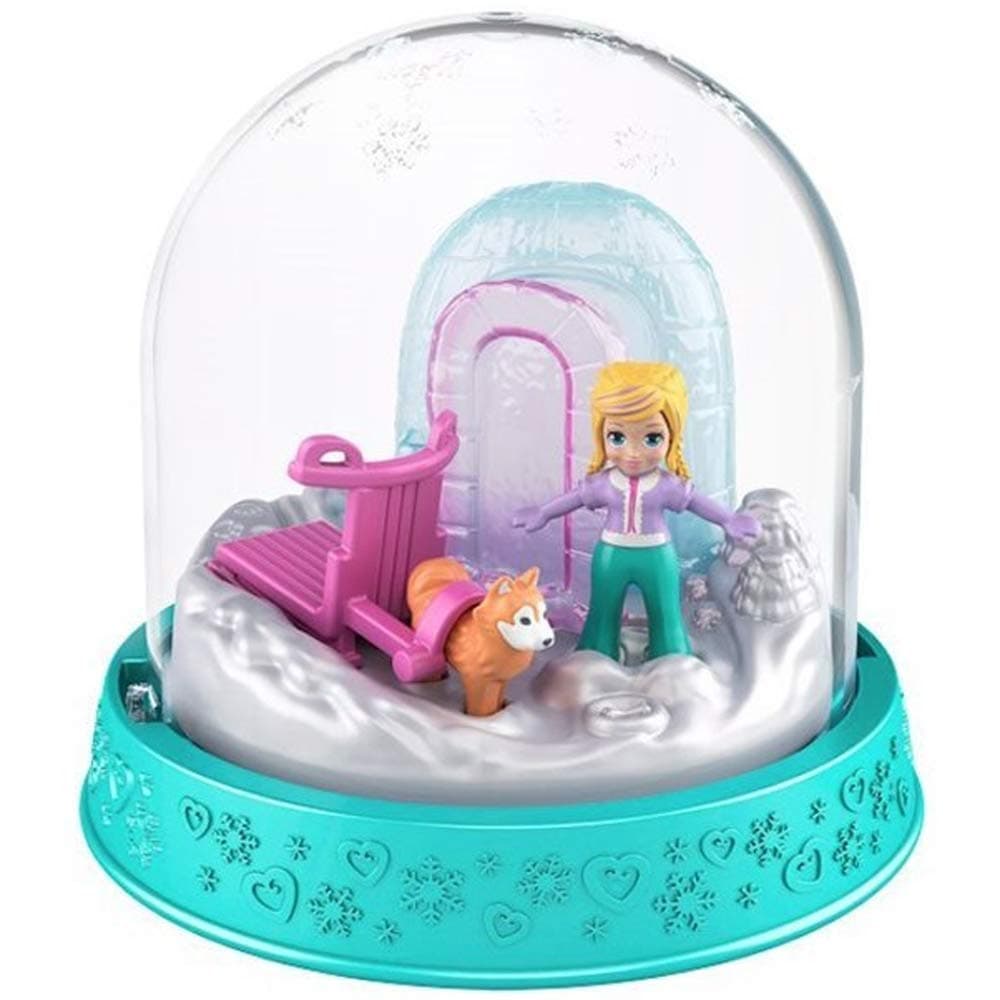 Polly Pocket Winter Fun Snow Globe - Polly Goes Dog Sledding to her Igloo
