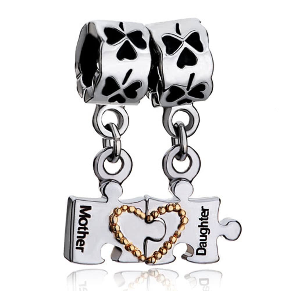 CharmSStory Silver Plated Mother Daughter Puzzle Charm Dangle Beads (4.8-5mm), 17.82mm for Bracelets