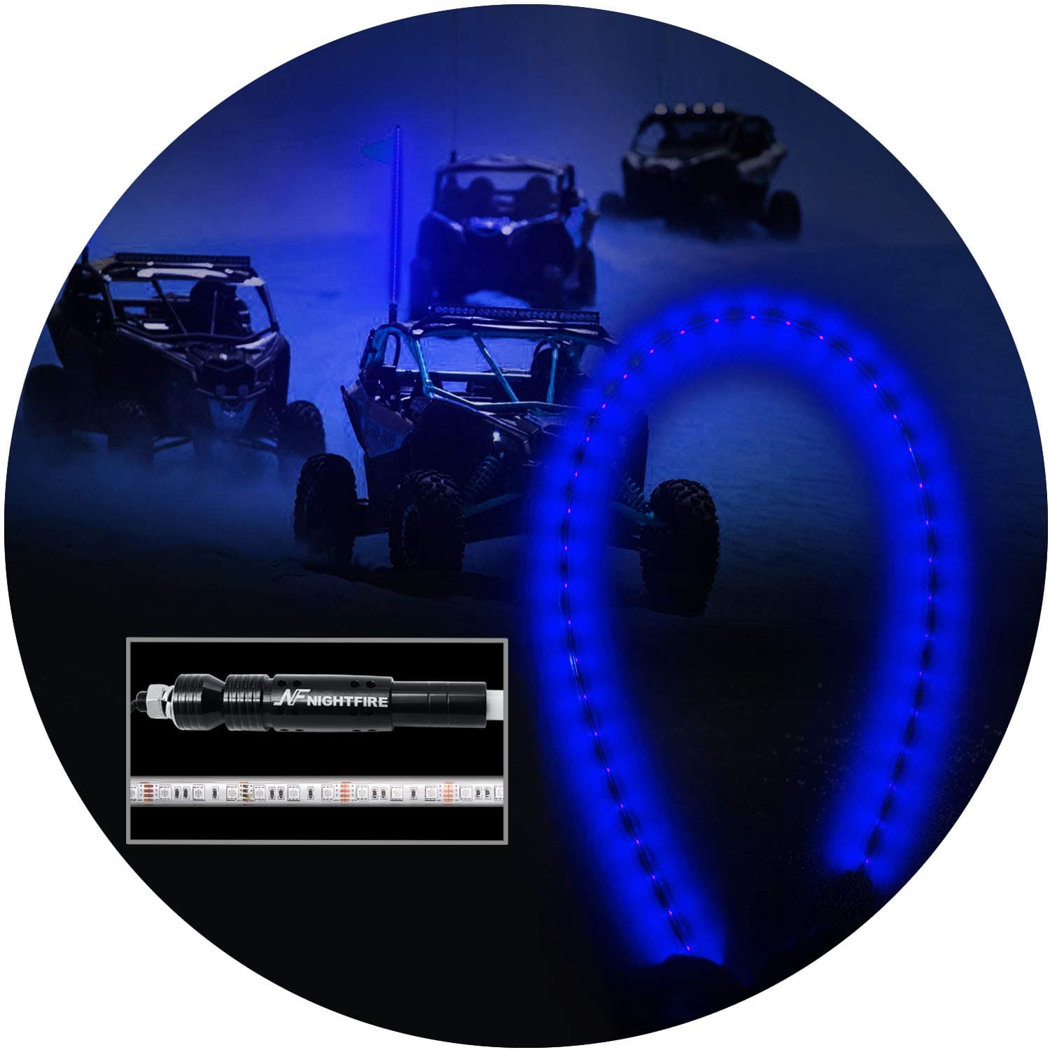 NF NIGHTFIRE 5FT LED Whip Blue Lighted Whips for RZR Polaris Whip Light for ATV Can Am X3 UTV Antenna Go Kart Sand Dune Buggy Whips Offroad Truck Flags With Poles (One Whip)