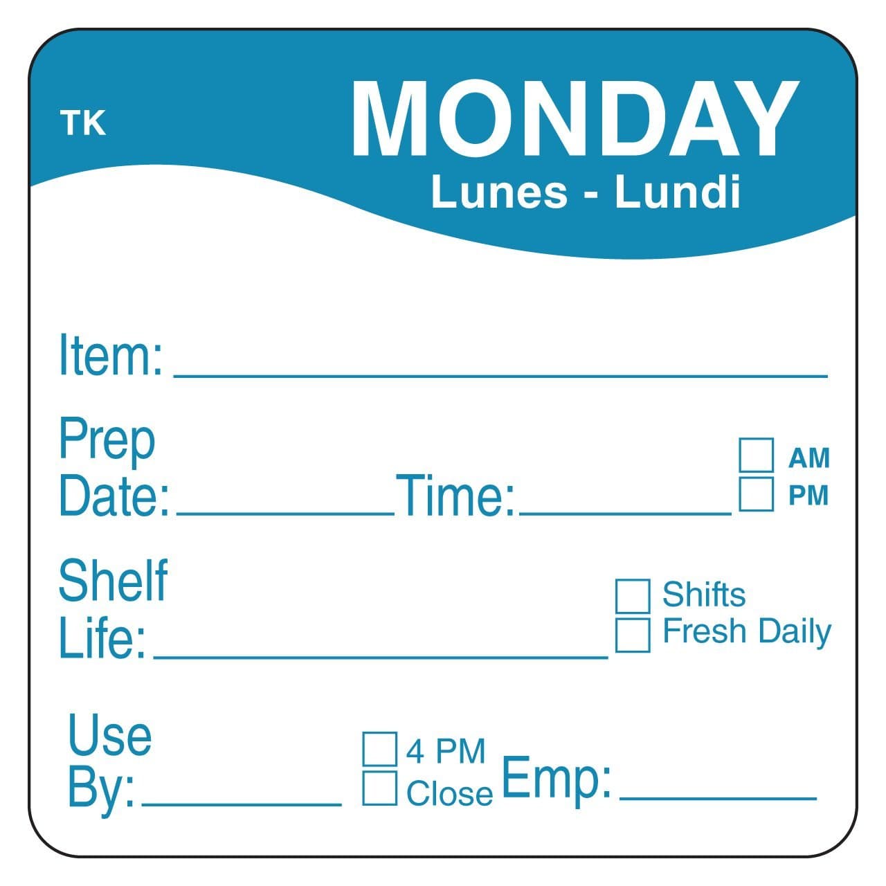 DayMark Safety Systems ToughMark IT114368-1-MON Trilingual Repositionable Label, Monday, 2" x 2", Blue, Roll of 500