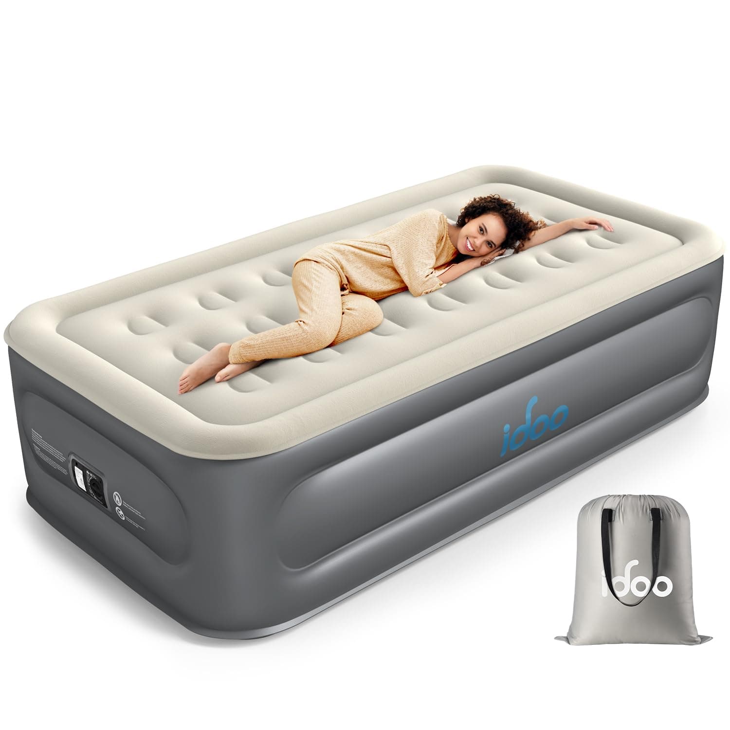 iDOOTwin Air Mattress with Built in Pump, Luxury Double High Inflatable Mattress for Camping, Home&Guests, 18" Raised Blow up Bed Airbed Colchon Inflable - Fast Inflation/Deflation - 550lb MAX