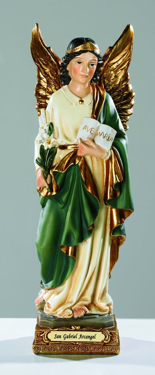 ArchAngel Saint Gabriel Statue 8"H, Hand Painted, Patron Saint of Messages. Milagros - VG009