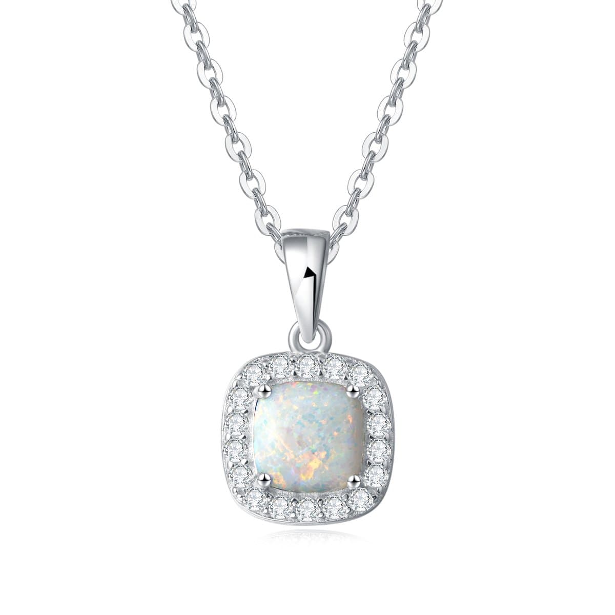 14K White Gold Plated 925 Sterling Silver CZ Cubic Zirconia/Created Opal Halo Setting Jewelry Set Gift for Women Girls
