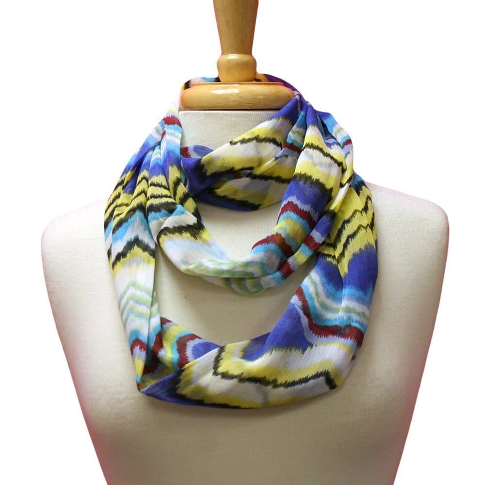 Vibrant Multi Color Indie Print Lightweight Infinity Circle Scarf (Blue)